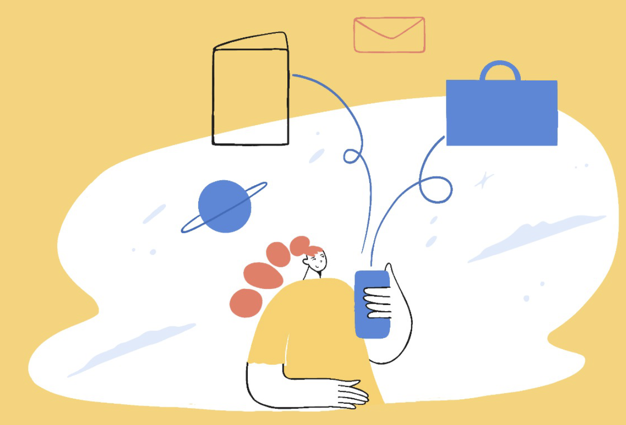 Ilustración de persona usando el móvil